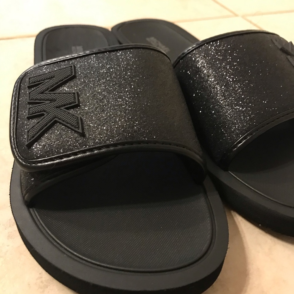 MK  black sparkle slides